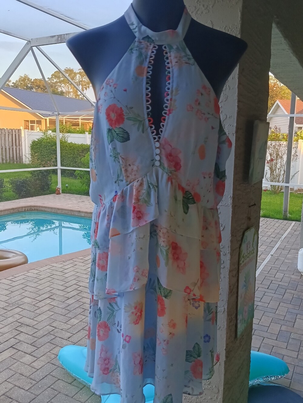 NWT Express Blue Ruffle floral dress size 14